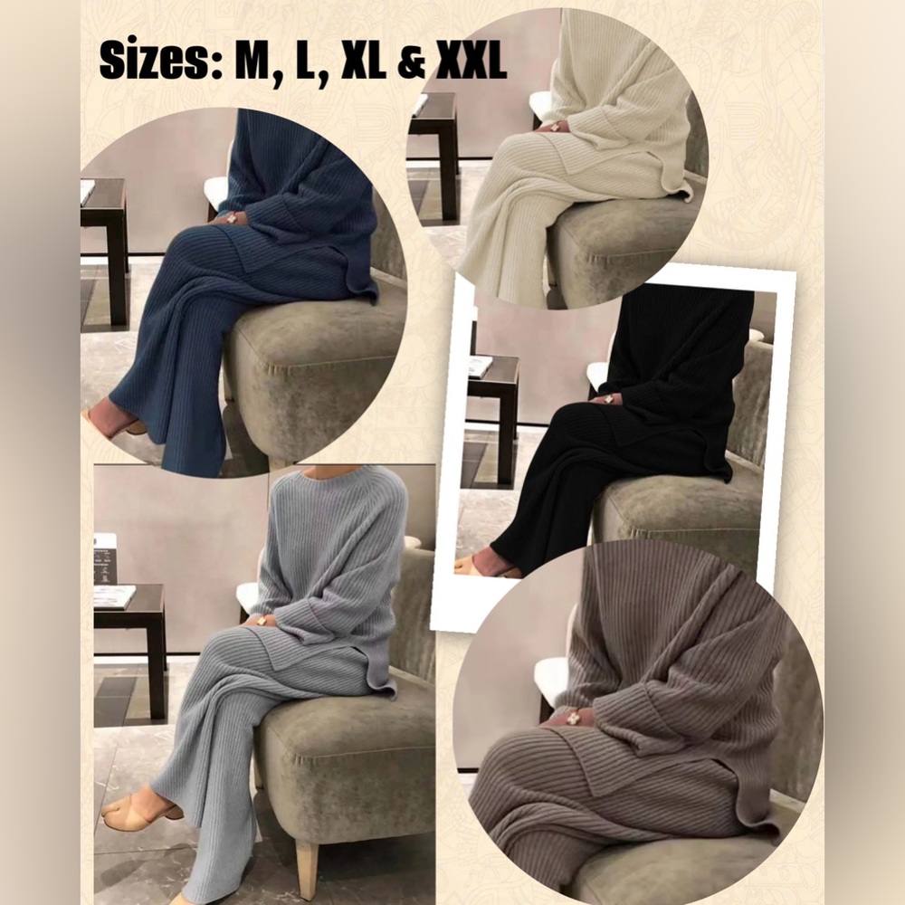 Women Knitted Warm Two Piece Loose Sweater Top Pant Set  M, L, XL, XXL